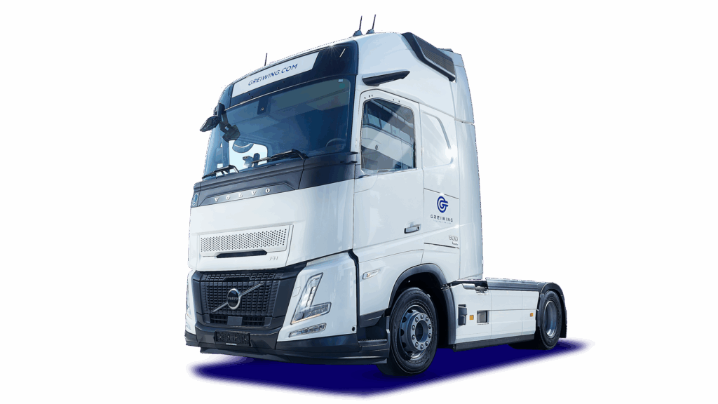 Volvo FH von 2025 in weiß mit Greiwing Logo.